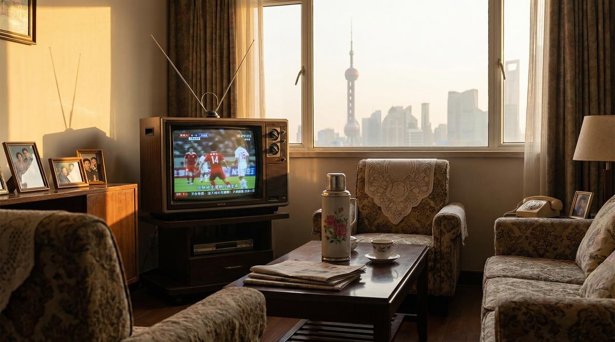 上海家庭客厅中复古电视播放体育节目 - 半岛体育